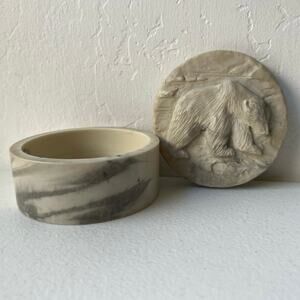 Pearlite Bear Trinket Dish Carved Handcrafted by Marblecraft in Canada Vintage